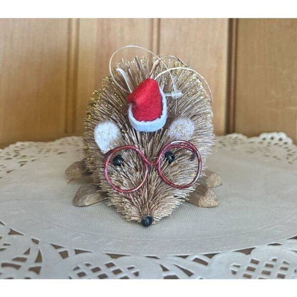 Rustic Woodland Animal Anthropomorphic Ornaments Santa Hat Glasses Fox Mouse - Picture 2 of 13